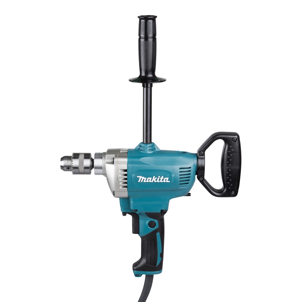 DS4012 Trapano Miscelatore a Corrente Trapano miscelatore 13 mm cremagliera. Trapano miscelatore a bassa velocità con elevata coppia per la miscelazione dei materiali. Mandrino a cremagliera per un maggior fissaggio dell'inserto durante la lavorazione. Grande interruttore elettronico con selettore reversibilità e blocco per uso continuo. Impugnatura ergonomica soft grip per un maggior comfort durante l'utilizzo. Impugnatura posteriore a forma di "D" orientabile su 24 posizioni per adattarsi alle esigenze dell'operatore. Un quadrante di velocità variabile per regolare la portata e la direzione. Adatto per grosse punte da trapano e per la miscelatura. Cavo di alimentazione 2,5m. Accessori in dotazione: impugnatura laterale, chiave mandrino.