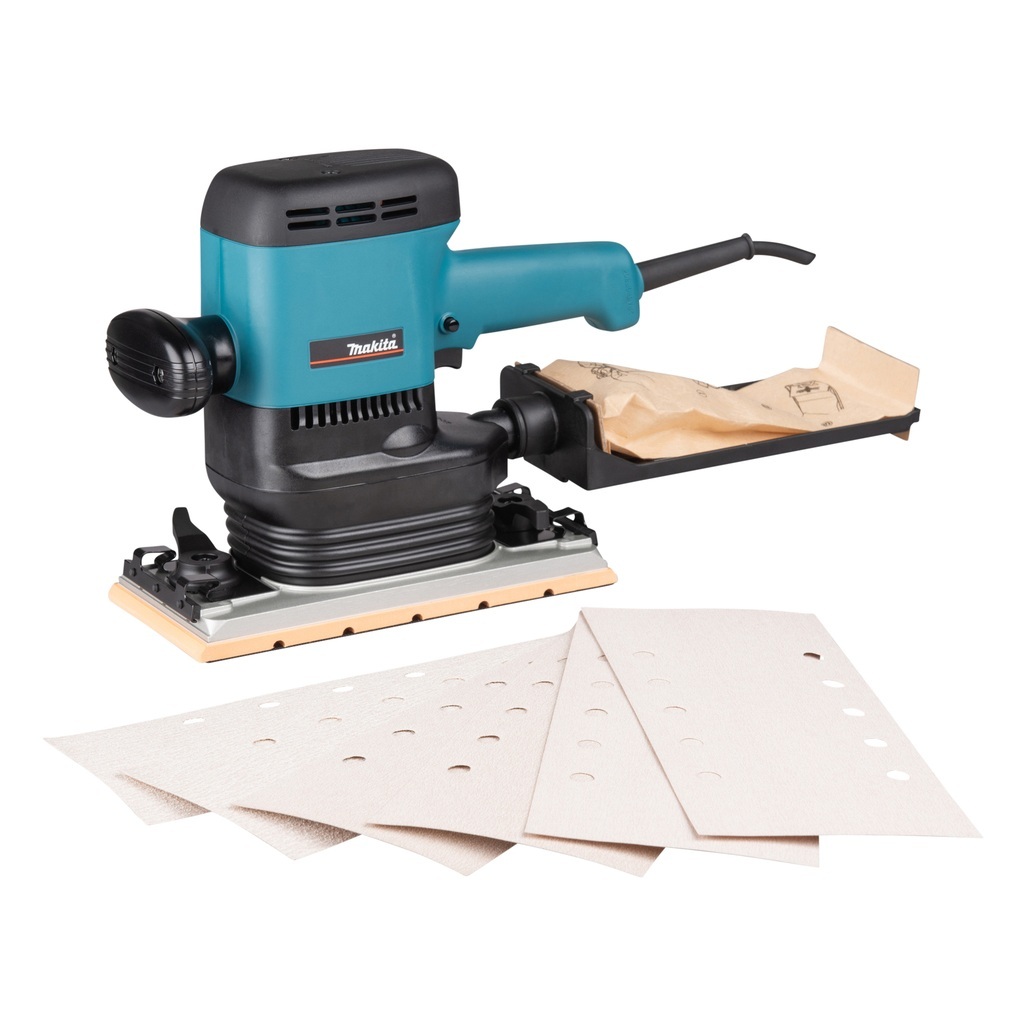 9046J – Levigatrice Orbitale Rettangolare a Corrente Levigatrice Orbitale a Corrente potente e resistente Levigatrice orbitale rettangolare a corrente per applicazioni professionali. Movimento orbitale di grande ampiezza per un’abrasione elevata, motore da 6.000W, base per la carta abrasiva di dimensioni 115x280 mm con possibilità di fissaggio sia con velcro che con ganci Possibilità di aspirazione polveri mediante sacchetto o aspiratore Cavo alimentazione 2,5 metri Fornita con valigetta Makpac tipo 2.