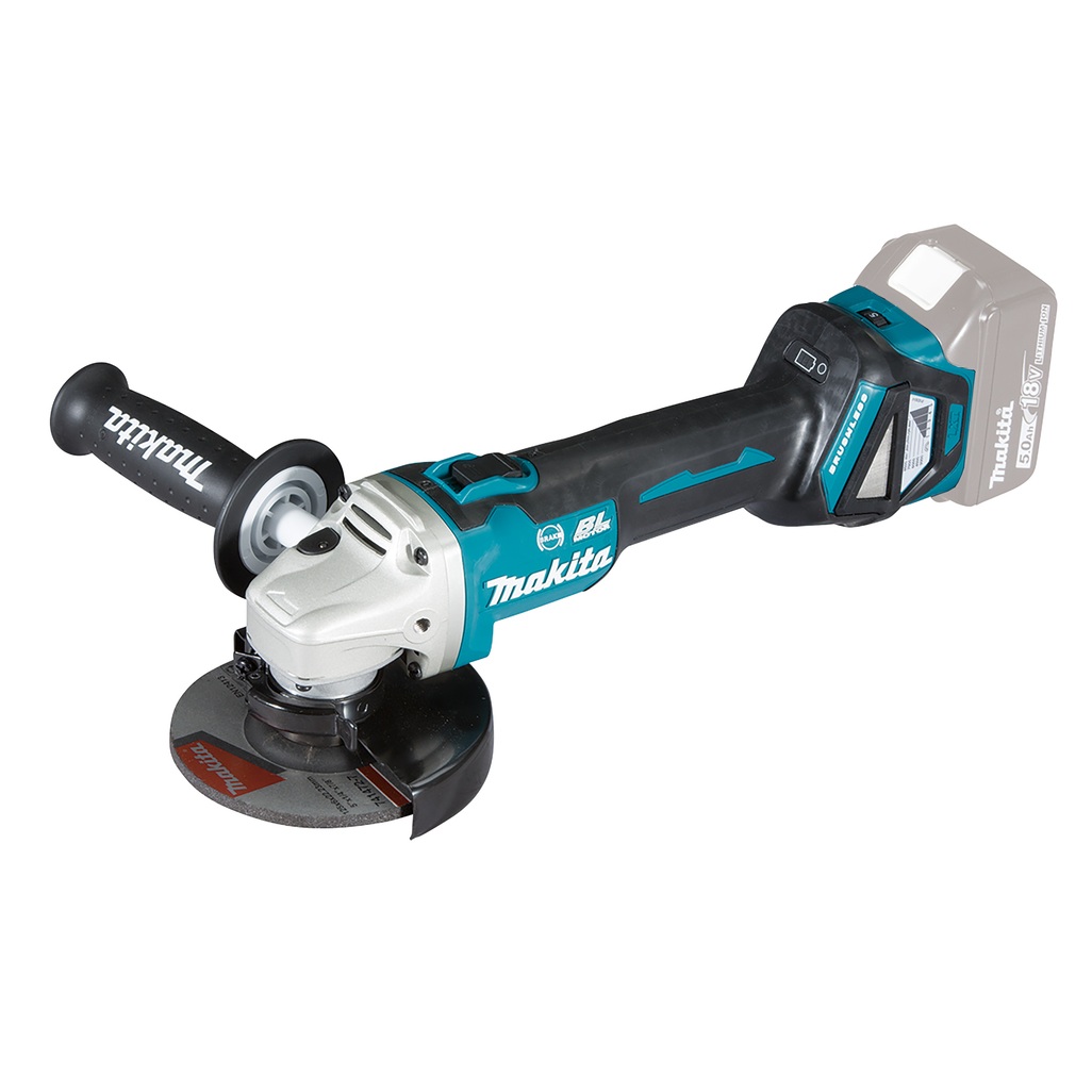 DGA513ZJ – Smerigliatrice Angolare a Batteria Smerigliatrice angolare potente 18V con motore brushless per alte prestazioni Il Corpo macchina estremamente sottile e l'impugnatura ergonomica permettono un maggior comfort durante l'utilizzo La velocità variabile 3.000 -8.500 g/min per adattarsi alle esigenze dell'operatore La presenza di interruttore a slitta di facile azionamento, il freno elettrico ed il blocco accensione permettono all'operatore di lavorare in sicurezza. La funzione antiriavvio permette di evitare il contraccolpo durante l'avvio della macchina È presente l'indicatore della carica residua della batteria per un maggior controllo durante le lavorazioni Fornito senza batterie e caricabatterie. Fornito con valigetta makpac.
