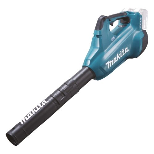 Soffiatore 18Vx2 m³/min BL con tubo di soffiaggio regolabile 42-52 cm - Corpo macchina. Soffiatore ideale per lavorazioni di pulizia in aree più ampie. Fornisce un flusso d'aria max di 54 m/s e volume d'aria fino a 13,4 m³/min, quadrante di selezione della velocità/volume dell'aria a 6 stadi con grilletto di controllo della velocità variabile, pulsante di blocco azionabile da entrambi i lati dell'impugnatura per un funzionamento continuo. Gli indicatori di carica della batteria a doppio LED mostrano il livello di carica di ogni batteria 18V LXT®. Fornito senza batterie e carica batteria.