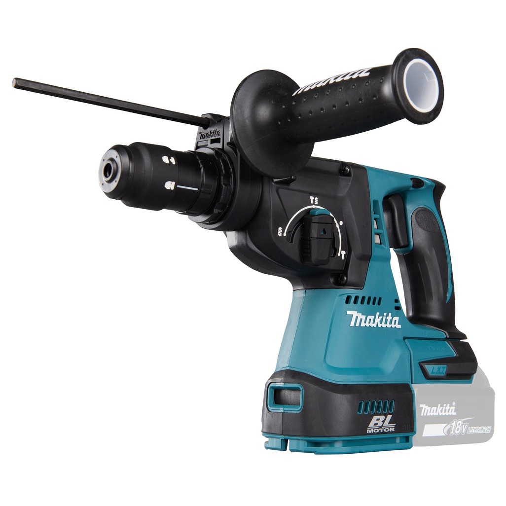 Tassellatore 18V SDS-Plus 24 mm BL - 3 funz - Corpo macchina Tassellatore 18V dotato di motore brushless per alte prestazioni con mandrino ad innesto rapido per punte SDS-Plus. Energia d'urto di 2,0 J. 3 funzioni: rotazione, percussione, rotazione + percussione. La possibilità di funzione reverse di semplice azionamento permette di utilizzare la macchina in entrambi i sensi nella foratura. Orientamento scalpello in 40 angolazioni. E' presente un sistema attivo di aspirazione delle polveri integrato, per mantenere pulita l'area di lavoro e salvaguardare la salute dell'operatore. La batteria è collegata all'utensile tramite un supporto in gomma per diminuire le vibrazioni durante l'utilizzo. Il sistema XPT permette l'utilizzo in presenza di polvere e gocce d'acqua. Fornito senza batterie e caricabatterie.
