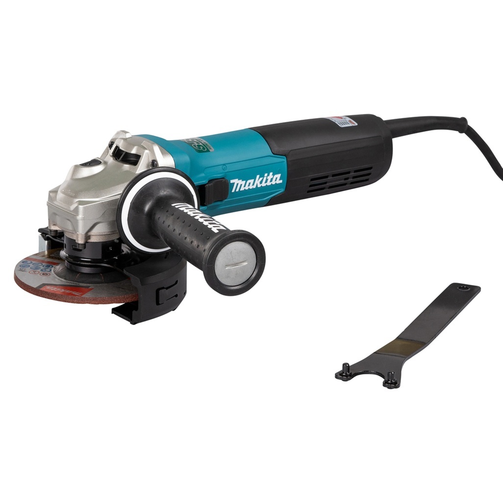 1900 W • 125 mm • 11.500 - 2.800 g/min Smerigliatrice angolare, 1900W, 125mm, 11.500 - 2.800 g/min Questa macchina determina un nuovo traguardo in termini di tecnologia, sicurezza e performance, 1900W di potenza, variatore di velocità, dispositivo anti-kick back, dispositivo di assorbimento delle vibrazioni e frizione di sicurezza, anti-restart