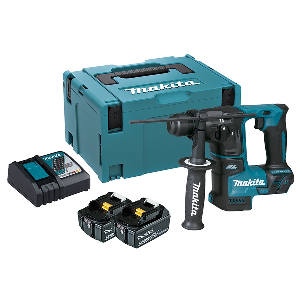 18V • SDS-Plus compatibile• 17mm • 1,2 J Tassellatore 18V SDS-Plus compatibile17 mm - BL Tassellatore con impugnatura ergonomica dotato di attacco rapido per punte SDS-Plus compatibili motore brushless per alte prestazioni. Adatto per foratura e foratura ad impatto. Energia d'urto di 1,2 J. 2 funzioni: rotazione, ,rotazione + percussione. Protezione anteriore dell'impugnatura a "D" per un maggior comfort e maggiore sicurezza per l'operatore. E' presente la frizione di sicurezza per la sicurezza dell'operatore durante la lavorazione. La batteria è collegata all'utensile tramite un supporto in gomma per diminuire le vibrazioni durante l'utilizzo. fornito con 2 batterie 5,0 Ah BL1850B, caricabatterie rapido 45' DC18RC, valigetta makpac tipo 2(821551-8). Accessori in dotazione: impugnatura laterale, asta di profondità.