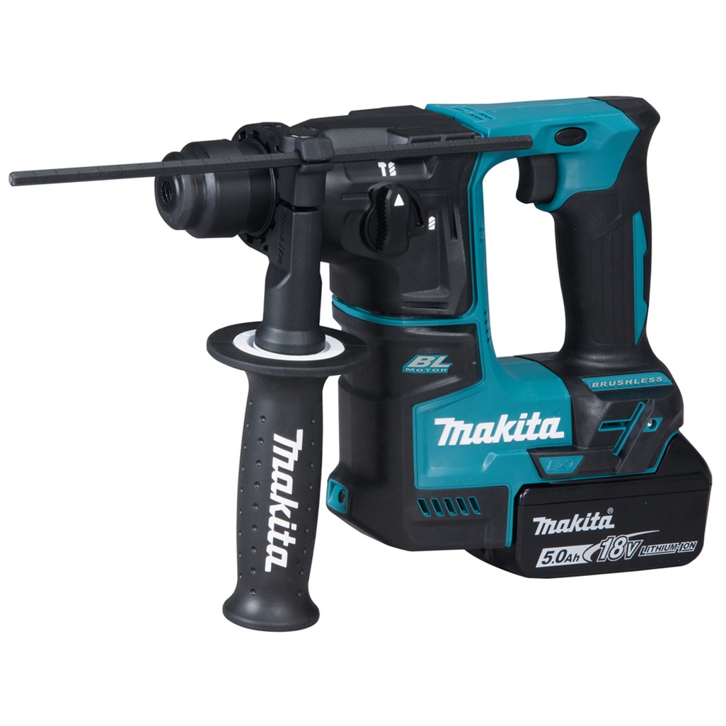 18V • SDS-Plus compatibile• 17mm • 1,2 J Tassellatore 18V SDS-Plus compatibile17 mm - BL Tassellatore con impugnatura ergonomica dotato di attacco rapido per punte SDS-Plus compatibili motore brushless per alte prestazioni. Adatto per foratura e foratura ad impatto. Energia d'urto di 1,2 J. 2 funzioni: rotazione, ,rotazione + percussione. Protezione anteriore dell'impugnatura a "D" per un maggior comfort e maggiore sicurezza per l'operatore. E' presente la frizione di sicurezza per la sicurezza dell'operatore durante la lavorazione. La batteria è collegata all'utensile tramite un supporto in gomma per diminuire le vibrazioni durante l'utilizzo. fornito con 2 batterie 5,0 Ah BL1850B, caricabatterie rapido 45' DC18RC, valigetta makpac tipo 2(821551-8). Accessori in dotazione: impugnatura laterale, asta di profondità.